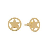 Broqueles de oro con diseño de estrella en relieve, elegante y minimalista.