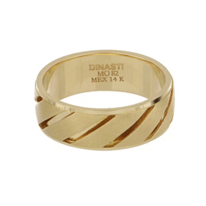 Anillo de Oro mujer - Argolla de Oro Biselada 14K con Franjas Diagonales Mate y Brillantes