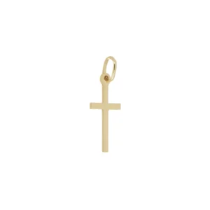 Dije de cruz de oro amarillo liso con un acabado pulido y una argolla en la parte superior.