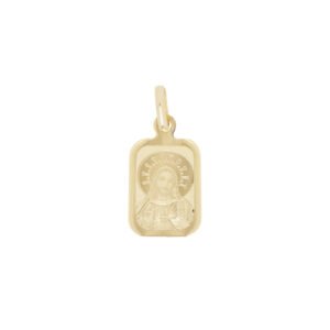 Medalla de oro con la imagen del Sagrado Corazón de Jesús, de forma rectangular y acabado pulido.