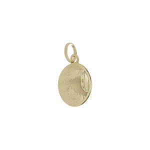 Medalla de oro de 14 kilates, ovalada con un grabado de una cuna y un ángel, ideal para bautizos.