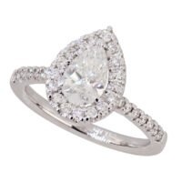 Anillo Halo en forma de gota con Diamantes de laboratorio en Oro blanco 14k