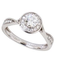 Anillo con figura principal de Halo, anillo entrelazado oro blanco 14k con diamantes de laboratorio incrustados