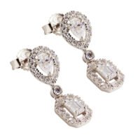 Aretes de diamantes para mujer | Diamantes de laboratorio |  Aretes de Oro blanco 14k con Colgante en forma de Pera