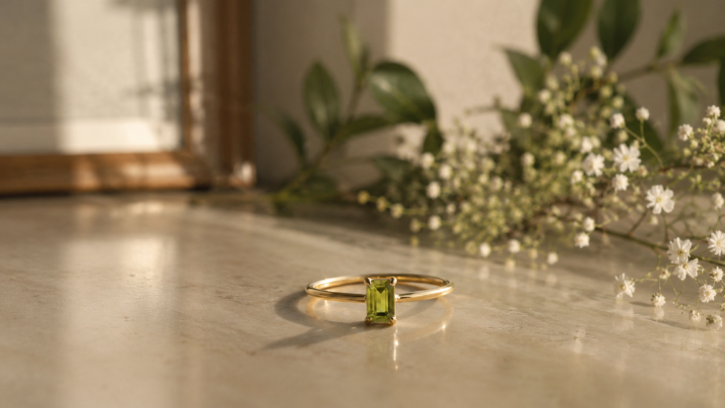 Piedra Peridoto | En un anillo de oro amarillo 14k