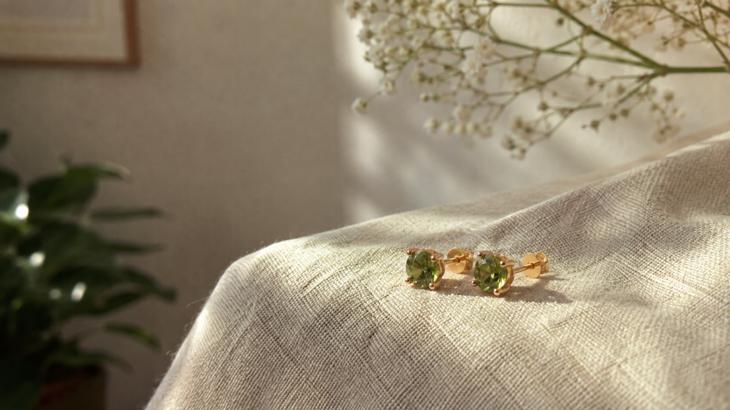 Piedra Peridoto - aretes oro amarillo 14k